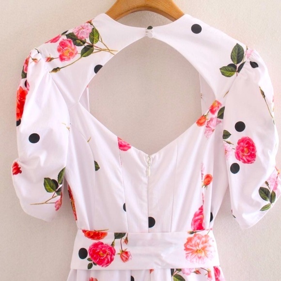 NEW! Floral & Polka Dot Belted Cut Out Back Mini Dress - Picture 9 of 12